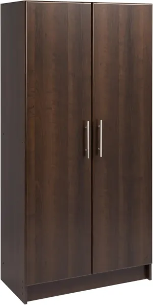 Prepac Elite Tall Garage Storage Cabinet & Pantry Storage Cupboard, 2-Door Freestanding Bathroom or Pantry Cabinet with Adjustable Shelves, 16" D x 32" W x 65" H, Espresso