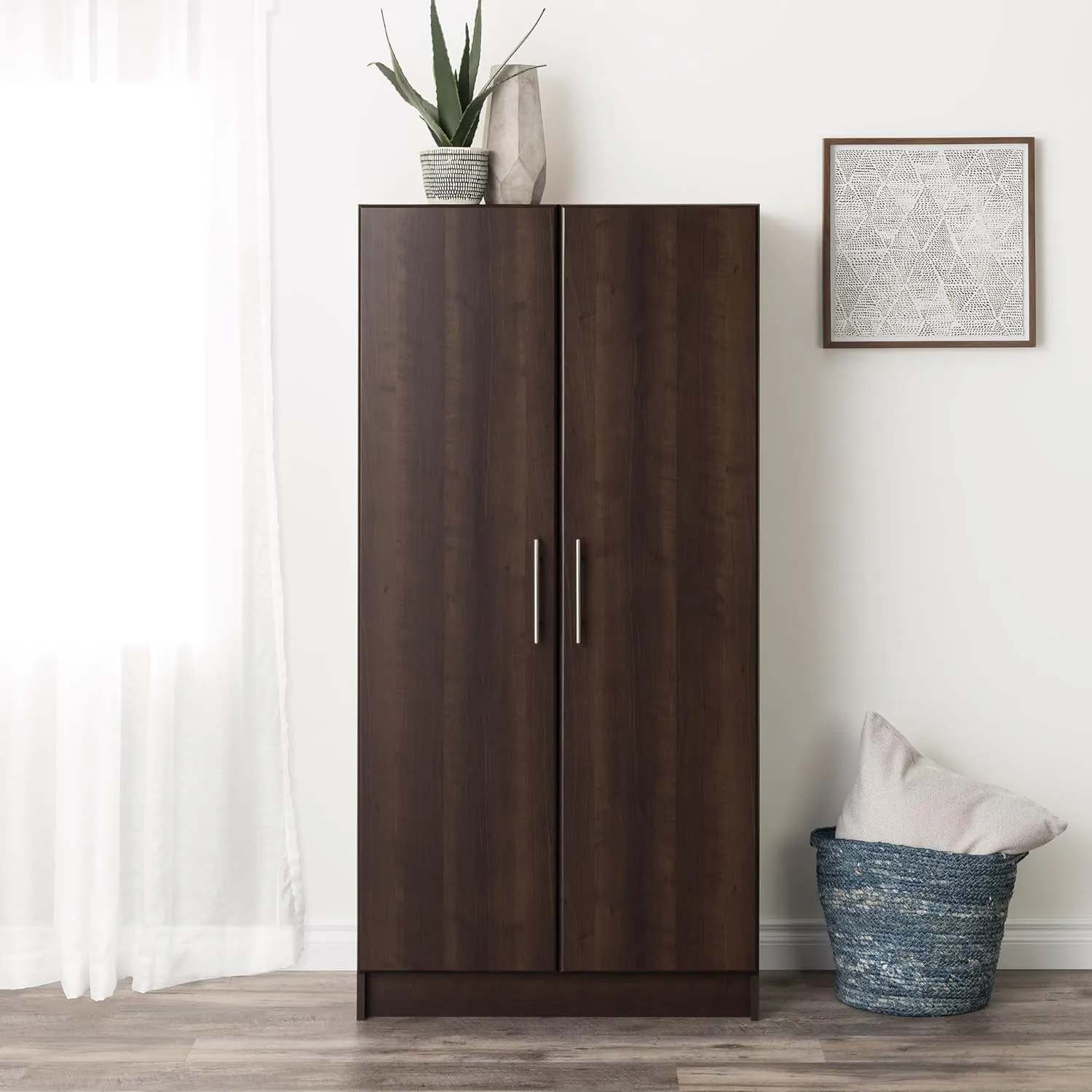 Prepac Elite Tall Garage Storage Cabinet & Pantry Storage Cupboard, 2-Door Freestanding Bathroom or Pantry Cabinet with Adjustable Shelves, 16" D x 32" W x 65" H, Espresso