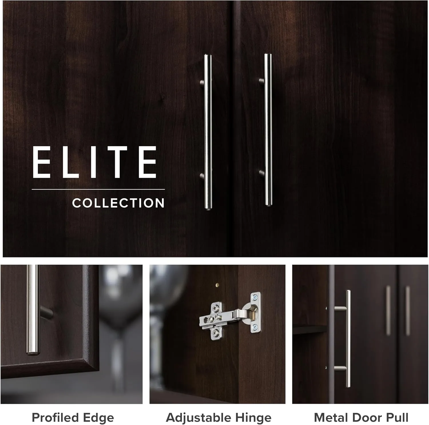 Prepac Elite Tall Garage Storage Cabinet & Pantry Storage Cupboard, 2-Door Freestanding Bathroom or Pantry Cabinet with Adjustable Shelves, 16" D x 32" W x 65" H, Espresso
