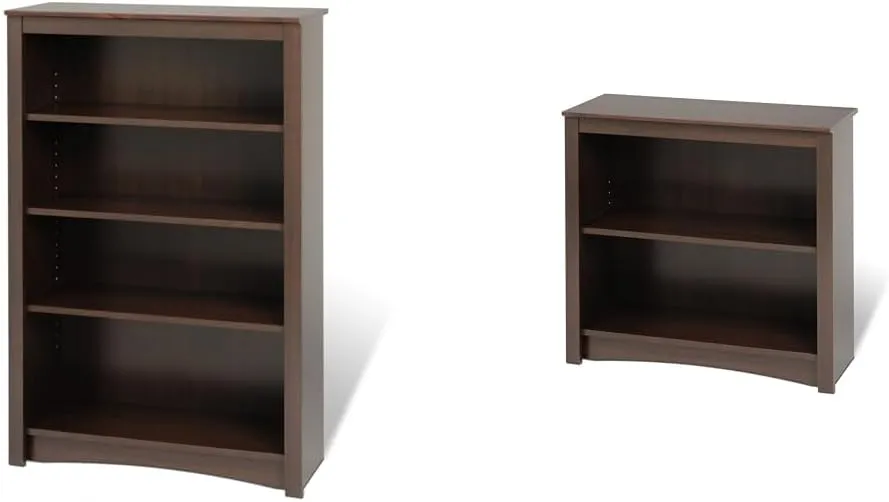 Prepac Home Espresso 4-Shelf and 2-Shelf Bookcases, Set of 2