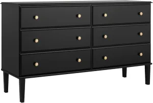 Prepac Lux Dresser, Black Dresser for Bedroom, Chest of Drawers with 6 Drawers 18.5" D x 56.25" W x 33" H, BDBR-2306-1