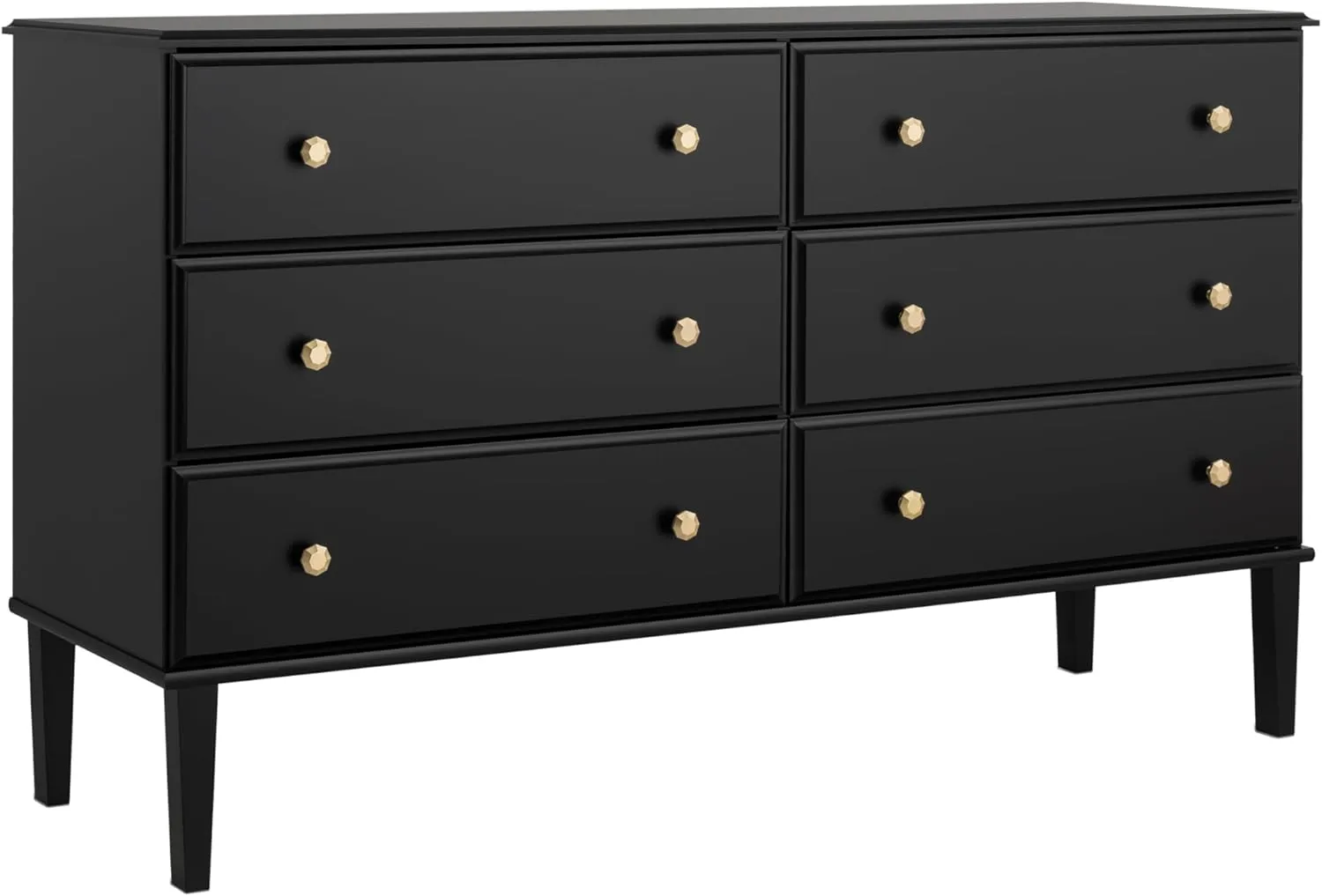 Prepac Lux Dresser, Black Dresser for Bedroom, Chest of Drawers with 6 Drawers 18.5" D x 56.25" W x 33" H, BDBR-2306-1