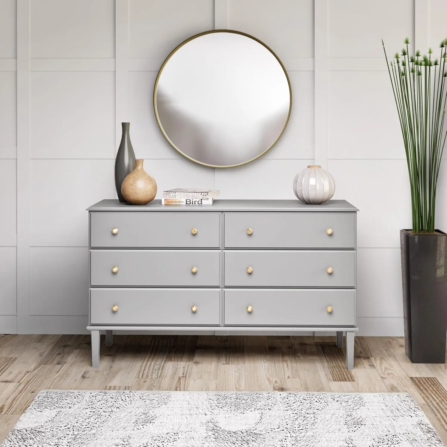 Prepac Lux Dresser, Grey Dresser for Bedroom, Chest of Drawers with 6 Drawers 18.5" D x 56.25" W x 33" H, GDBR-2306-1