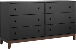 Prepac Nordik Dresser, Black & Cherry Dresser for Bedroom, Chest of Drawers with 6 Drawers, 16" D x 54.75" W x 30" H, BCDBR-2206-1