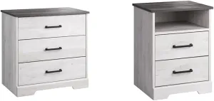 Prepac Rustic Ridge Farmhouse 3-Drawer Nightstand, Washed White, ADNR-1603-1 & Rustic Ridge Farmhouse Nightstand with 2 Drawers and an Open Cubby, Wooden Bedside Table