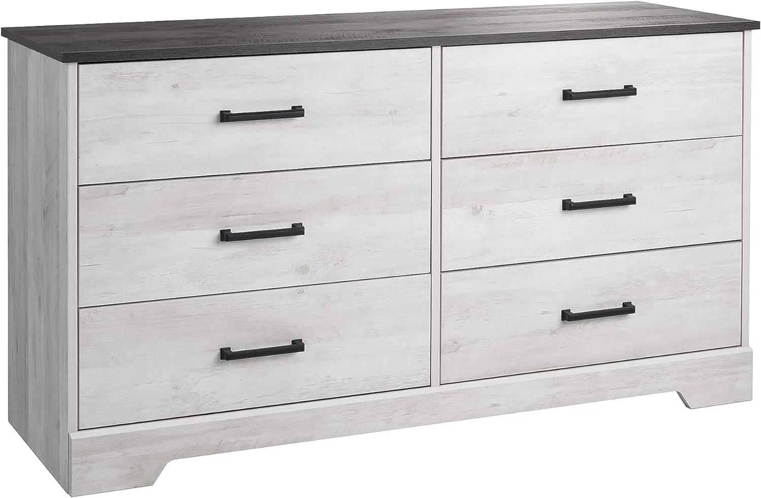 Prepac Rustic Ridge Farmhouse 6-Drawer Chest of Drawers for Bedroom & Rustic Ridge Farmhouse 3-Drawer Nightstand, Washed White, ADNR-1603-1
