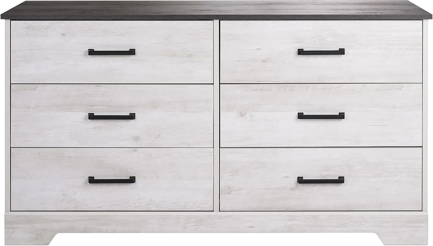 Prepac Rustic Ridge Farmhouse 6-Drawer Chest of Drawers for Bedroom & Rustic Ridge Farmhouse 3-Drawer Nightstand, Washed White, ADNR-1603-1