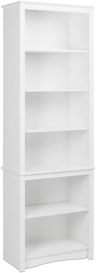 Prepac Sonoma Tall 6-Tier Bookcase 80"H with 2 Adjustable Shelves, White Storage Cabinet, Modern Display Cabinet, Bookshelf with Storage Shelves for Home Office, Living Room, Bedroom Organizer