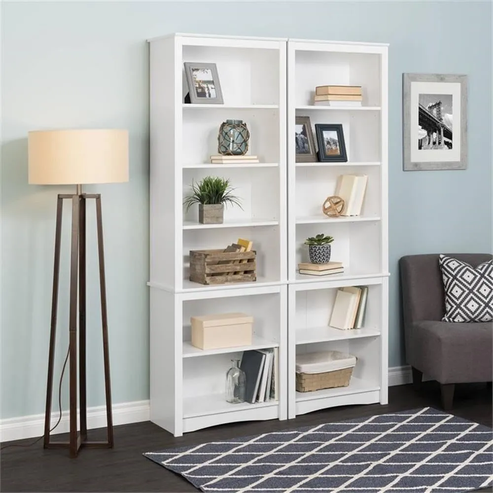 Prepac Sonoma Tall 6-Tier Bookcase 80"H with 2 Adjustable Shelves, White Storage Cabinet, Modern Display Cabinet, Bookshelf with Storage Shelves for Home Office, Living Room, Bedroom Organizer