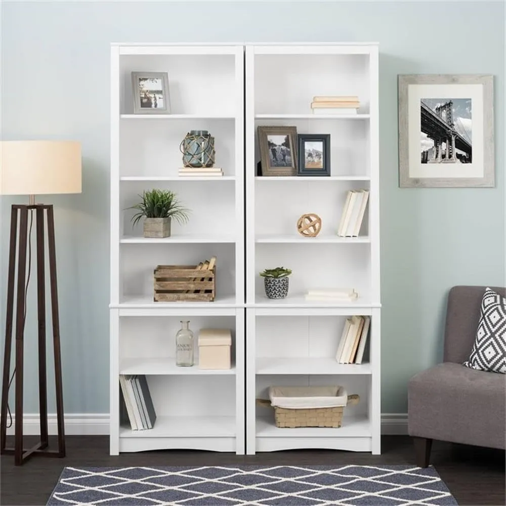 Prepac Sonoma Tall 6-Tier Bookcase 80"H with 2 Adjustable Shelves, White Storage Cabinet, Modern Display Cabinet, Bookshelf with Storage Shelves for Home Office, Living Room, Bedroom Organizer