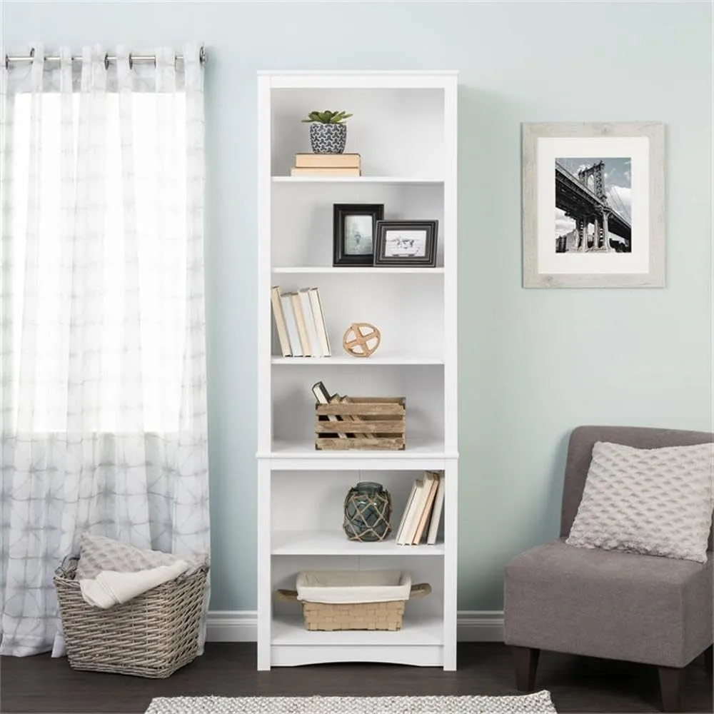Prepac Sonoma Tall 6-Tier Bookcase 80"H with 2 Adjustable Shelves, White Storage Cabinet, Modern Display Cabinet, Bookshelf with Storage Shelves for Home Office, Living Room, Bedroom Organizer