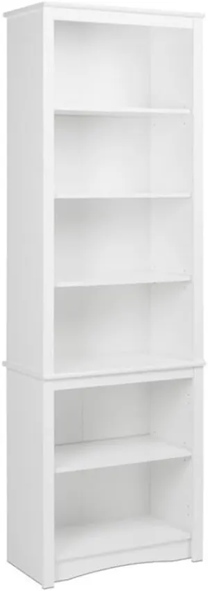 Prepac Sonoma Tall 6-Tier Bookcase 80"H with 2 Adjustable Shelves, White Storage Cabinet, Modern Display Cabinet, Bookshelf with Storage Shelves for Home Office, Living Room, Bedroom Organizer
