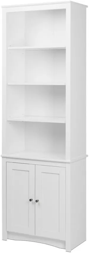 Prepac Sonoma Tall 6-Tier Bookcase 80"H with Doors & 2 Adjustable Shelves, White Storage Cabinet, Modern Display Cabinet, Bookshelf with Storage Shelves for Home Office, Living Room, Bedroom