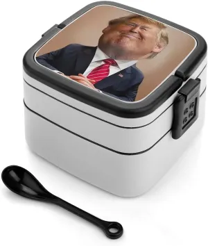 Presidential Expression Bento Box Leak-Proof Double Layered Lunch Containers with Spoons And Invisible Handle, Portable Lunch Boxes for Work Picnic Travel