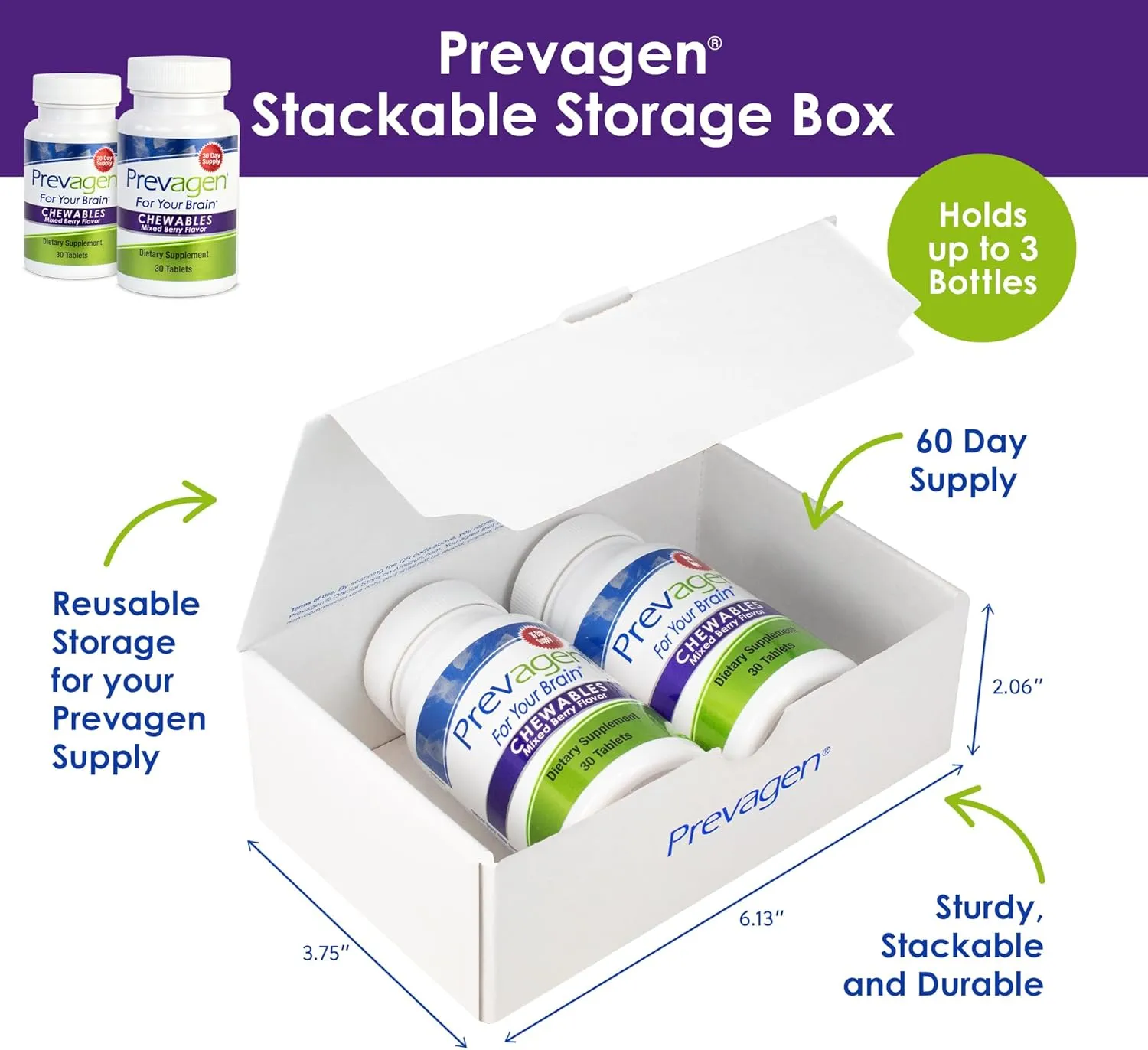 Prevagen Regular Strength 10mg, 30 Chewables|Mixed Berry-2 Pack|with Apoaequorin & Vitamin D with Attractive and Stackable Prevagen Storage Box