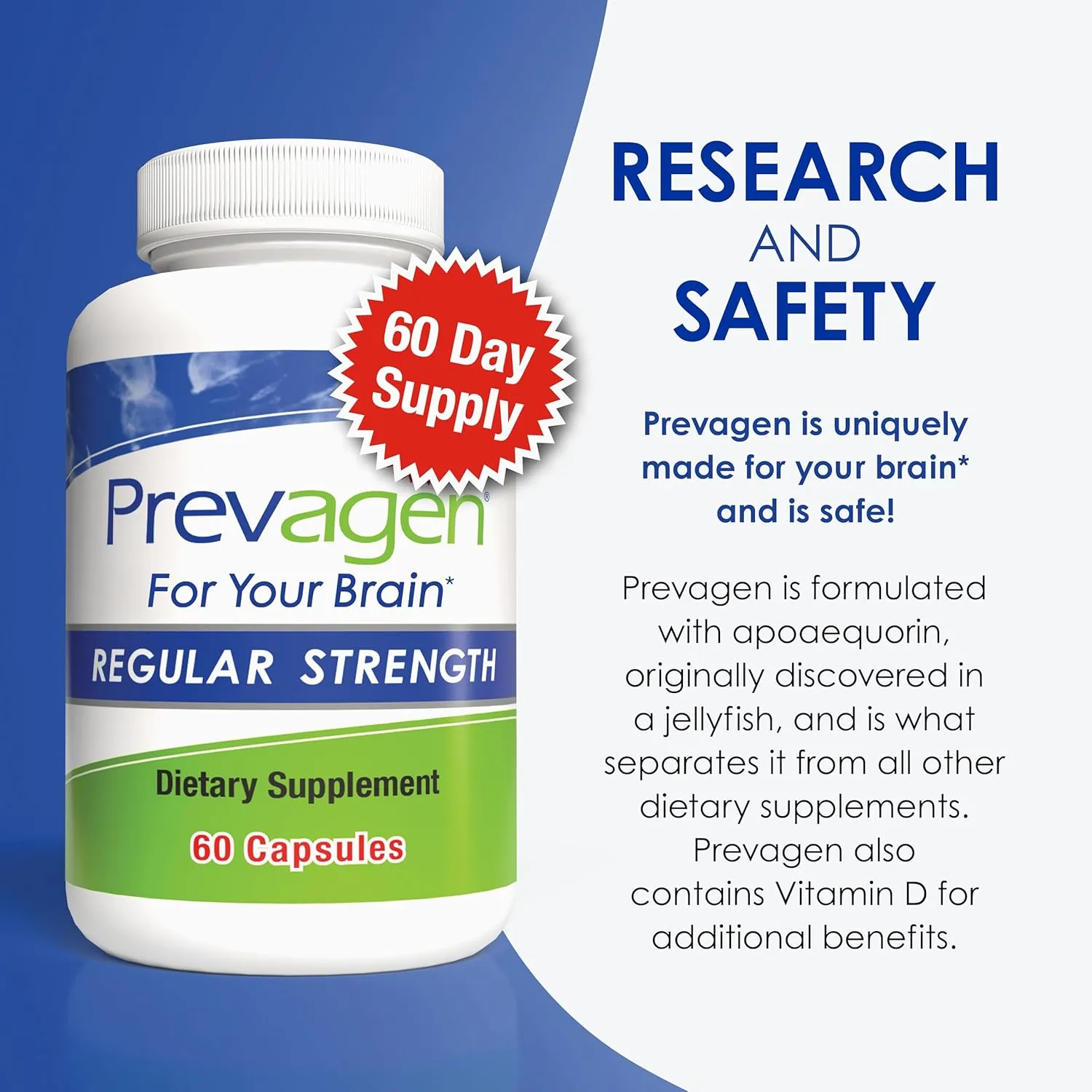 Prevagen Regular Strength 10mg, 60 Capsules |1 Pack| with Apoaequorin & Vitamin D with Attractive and Stackable Prevagen Storage Box