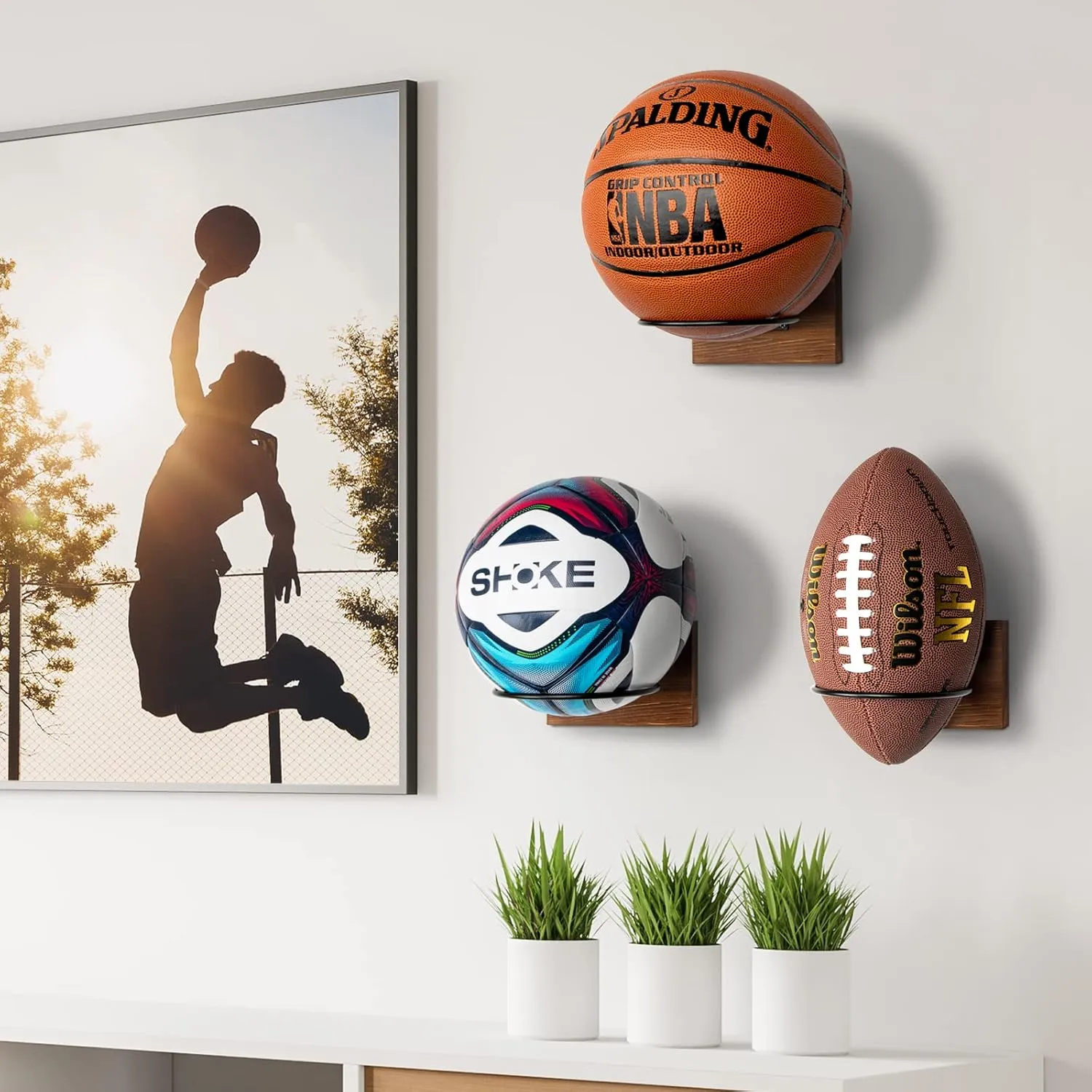 PUERSI Ball Holder Wall Mount Ball Stand Display Storage for Basketball Football Soccer Volleyball