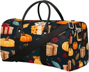 Pumpkin Corn Travel Duffel Bag, Thanksgiving Day Sports Gym Bag, Foldable Weekender Overnight Tote Bag Carry on Luggage Handbag for Yoga Workout