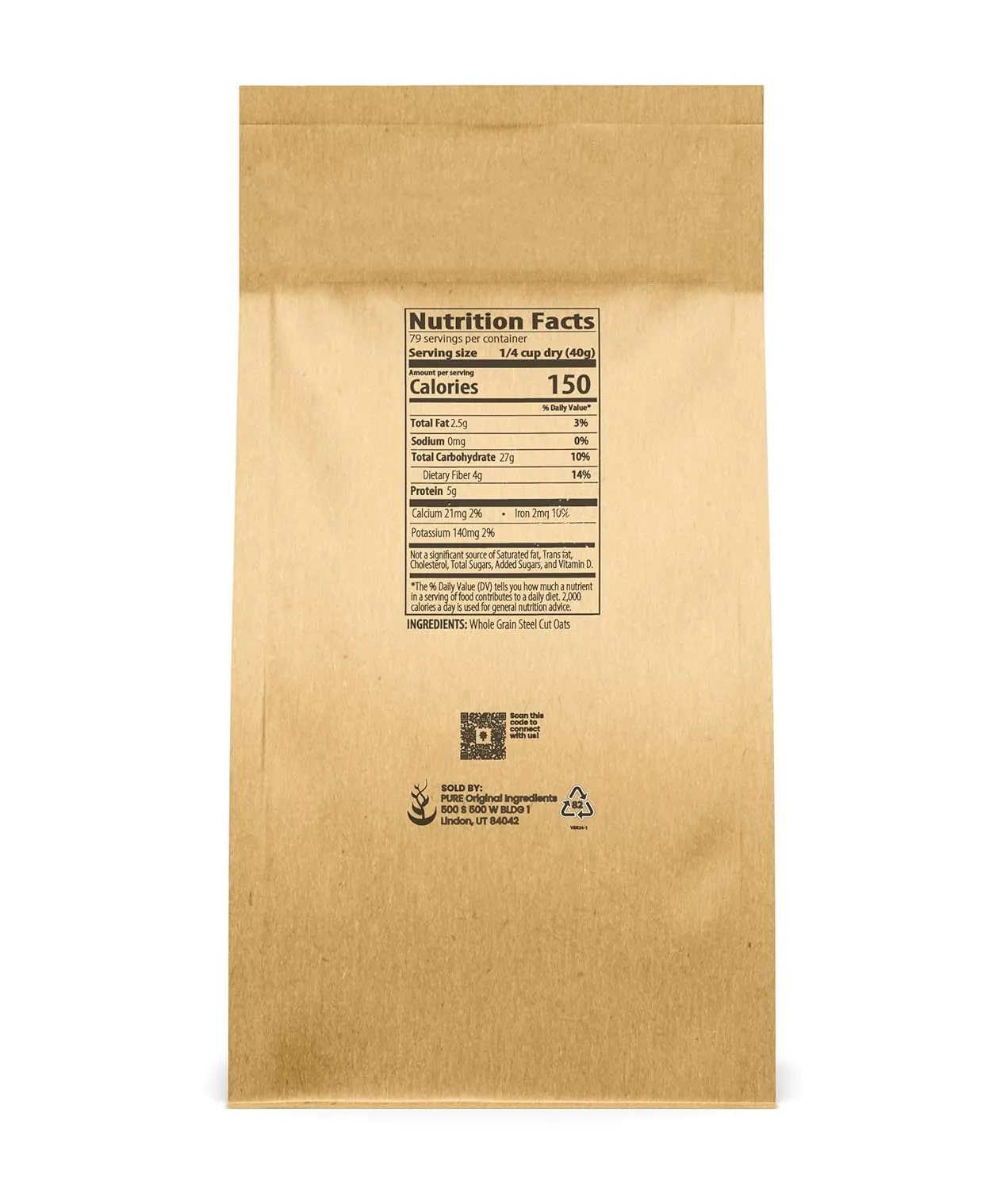 Pure Original Ingredients Steel Cut Oats (7 lb) Irish Oatmeal, Eco-Friendly Packaging