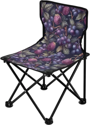 Purple Berry Pattern Colorful Black Collapsible Camp Chairs for Adults Ultra-Lightweight Backpack Beach Chairs for Adults Includes Carry Bag