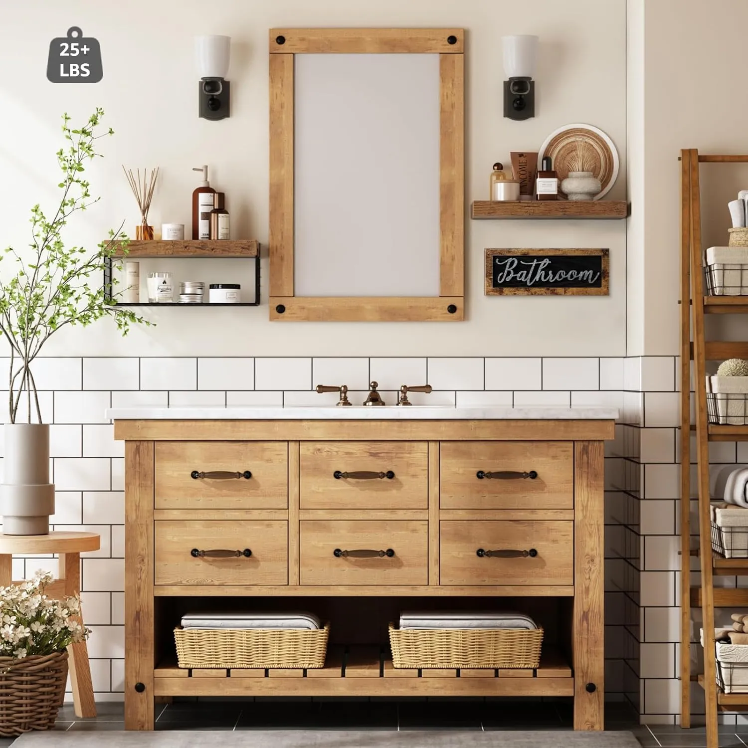 QEEIG ‎Bathroom Shelves Over Toilet - Paper Storage Wall Mounted Farmhouse Decor Decorations Aesthetic Décor Sign Small Floating Shelf 2 1 Set 16 inch, Rustic Brown (020BN)