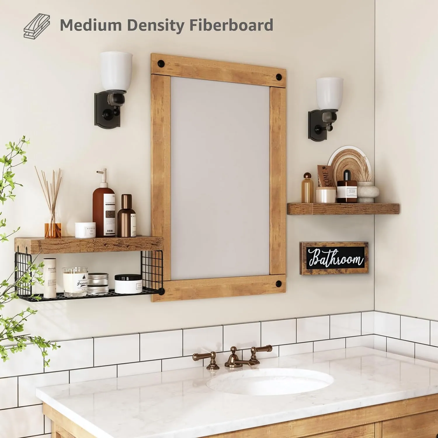 QEEIG ‎Bathroom Shelves Over Toilet - Paper Storage Wall Mounted Farmhouse Decor Decorations Aesthetic Décor Sign Small Floating Shelf 2 1 Set 16 inch, Rustic Brown (020BN)