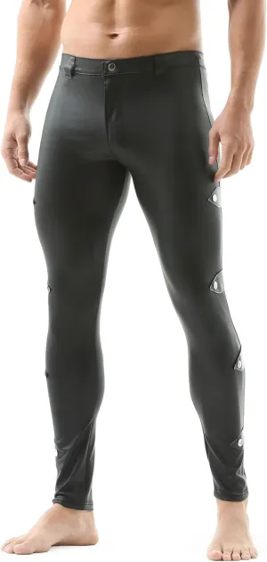 QiaTi Mens Skinny Pants Faux Leather Open Crotch Trousers with Bulge Pouch