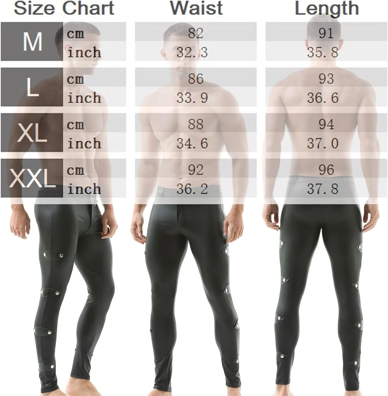 QiaTi Mens Skinny Pants Faux Leather Open Crotch Trousers with Bulge Pouch