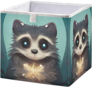 QUGRL Racoon Magical Leaf Storage Bins Cube Fantasy Cute Unique Clothes Storage Basket Foldable Storage Box Organizer for Shelves Closet Cabinet Office Dorm Bedroom 11x11 in