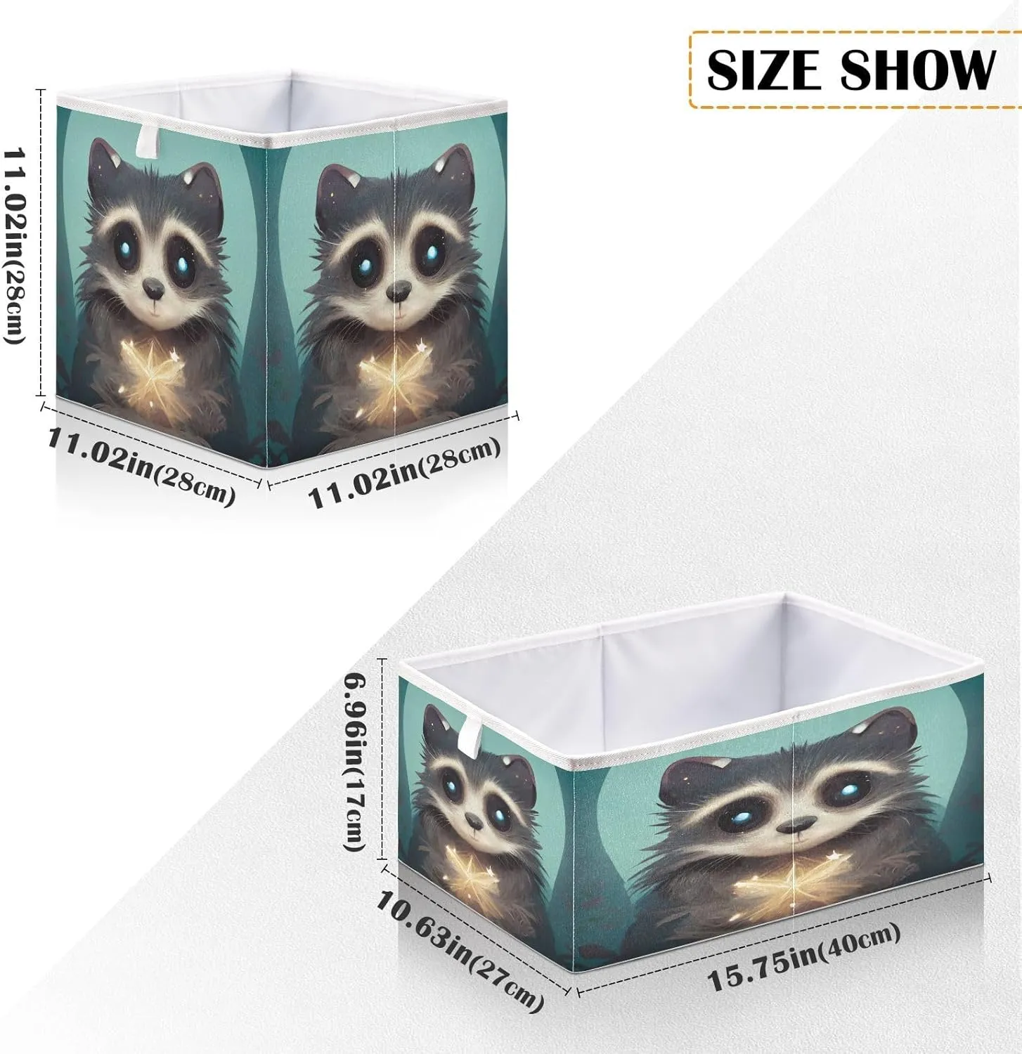 QUGRL Racoon Magical Leaf Storage Bins Cube Fantasy Cute Unique Clothes Storage Basket Foldable Storage Box Organizer for Shelves Closet Cabinet Office Dorm Bedroom 11x11 in