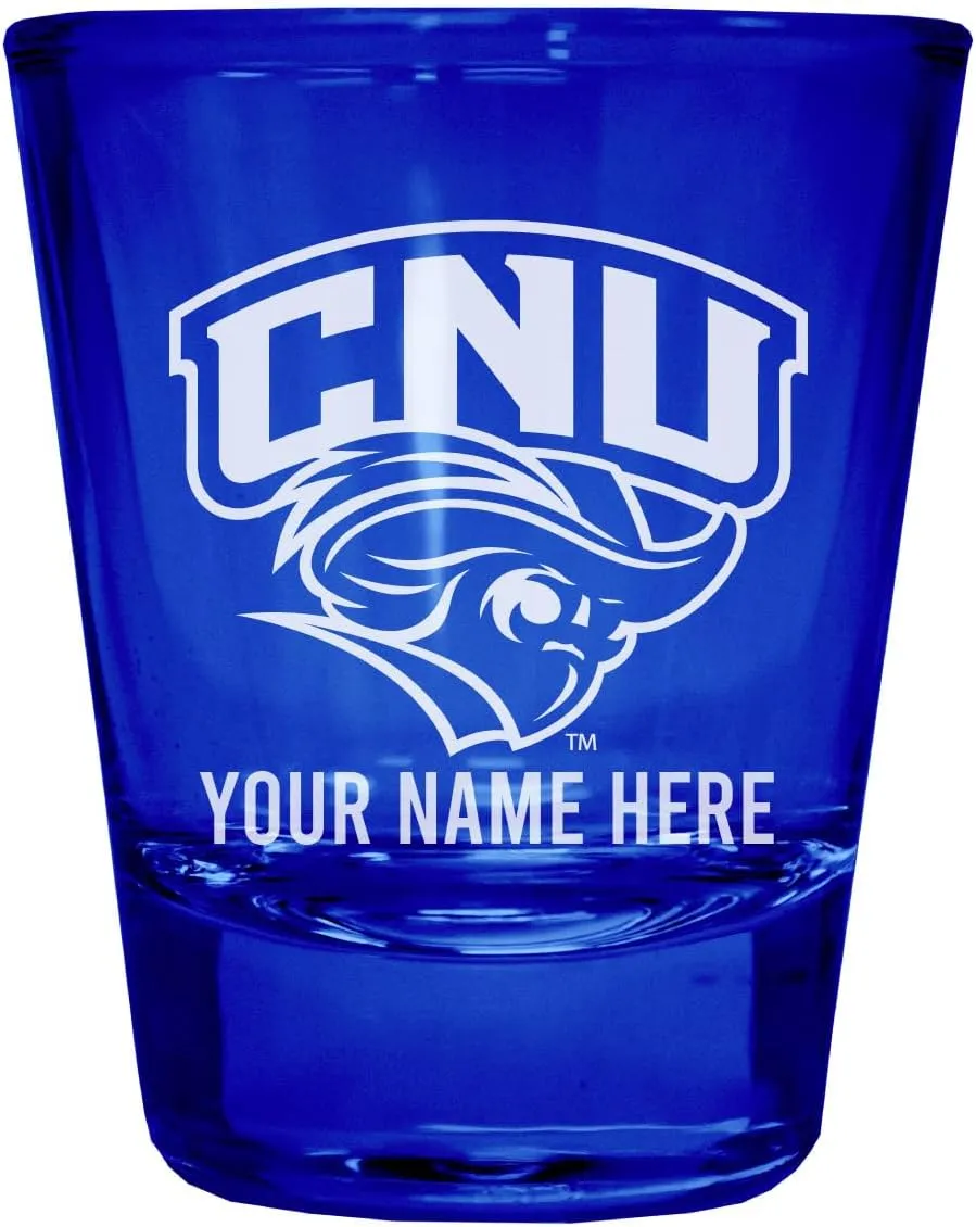 R and R Imports Christopher Newport Captains Customizable Engraved Full Color 2oz Shot Glass Blue Officially Licensed Collegiate Product 4-Pack