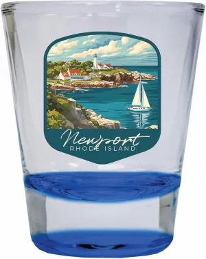 R and R Imports Newport Rhode Island Lighthouse on the Coast Design Souvenir 2 Ounce Shot Glass Round Blue 4-Pack