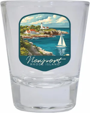 R and R Imports Newport Rhode Island Lighthouse on the Coast Design Souvenir 2 Ounce Shot Glass Round Clear 4-Pack