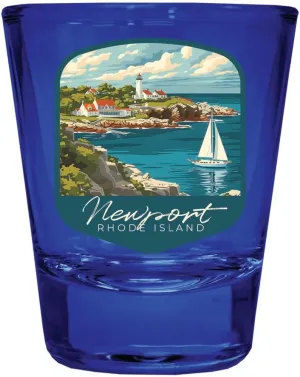 R and R Imports Newport Rhode Island Lighthouse on the Coast Design Souvenir Full Color 2oz Shot Glass Blue 4-Pack