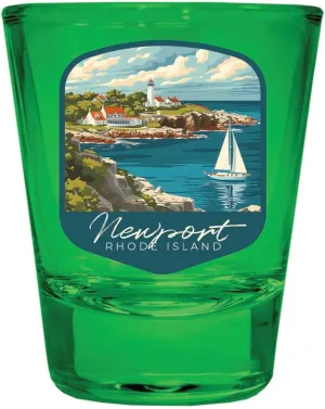 R and R Imports Newport Rhode Island Lighthouse on the Coast Design Souvenir Full Color 2oz Shot Glass Green 4-Pack