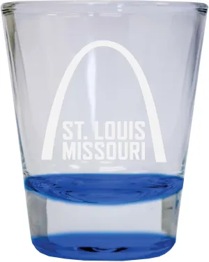 R and R Imports Saint Louis Missouri Souvenir 2 Ounce Engraved Shot Glass Round Blue 4-Pack