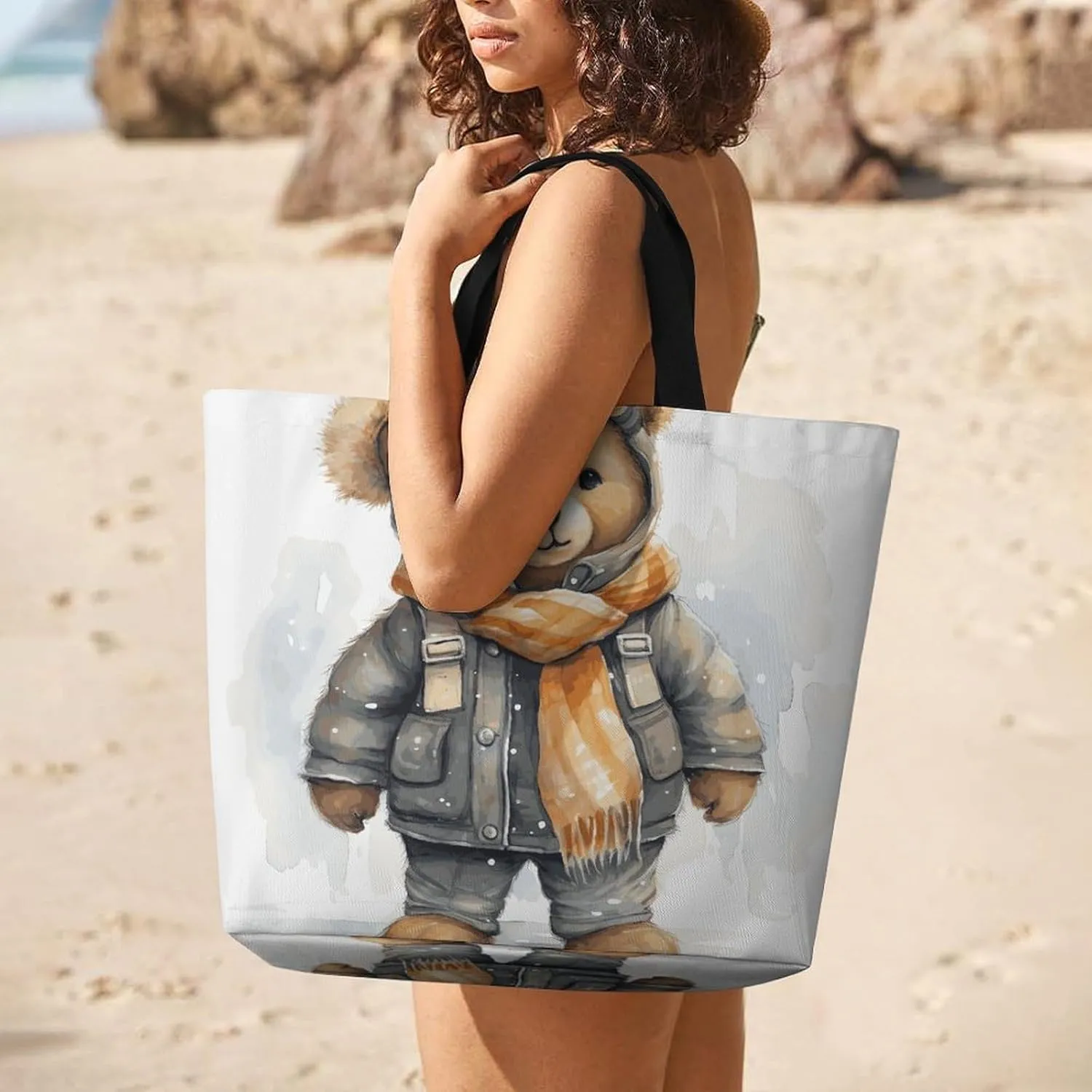 Rainbow Rabbit Tote Bag for Women Reusable Grocery Shoulder Bags Shopping Bag for Travel, Groceries