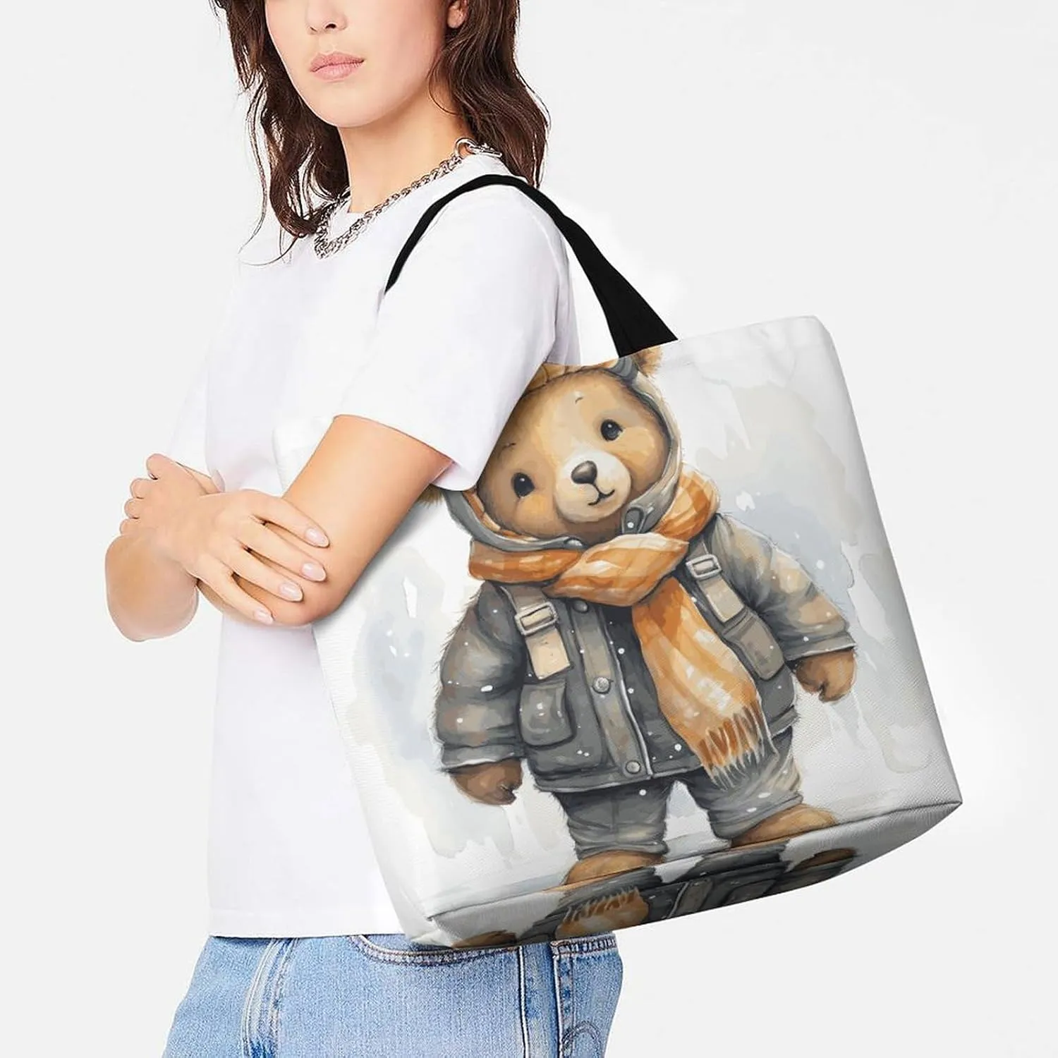 Rainbow Rabbit Tote Bag for Women Reusable Grocery Shoulder Bags Shopping Bag for Travel, Groceries