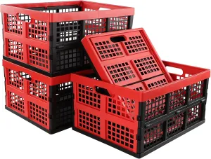 Ramddy 34 Quart Collapsible Storage Crate, Plastic Folding Basket Container Bins, 4 Pack