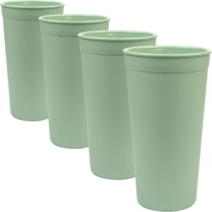 Re-Play 24 Oz. Plastic Tumblers - Durable, Reusable, and Stackable Travel Cups for Easy Storage, Microwave/Dishwasher Safe -Made in USA - Set of 4 - Sage