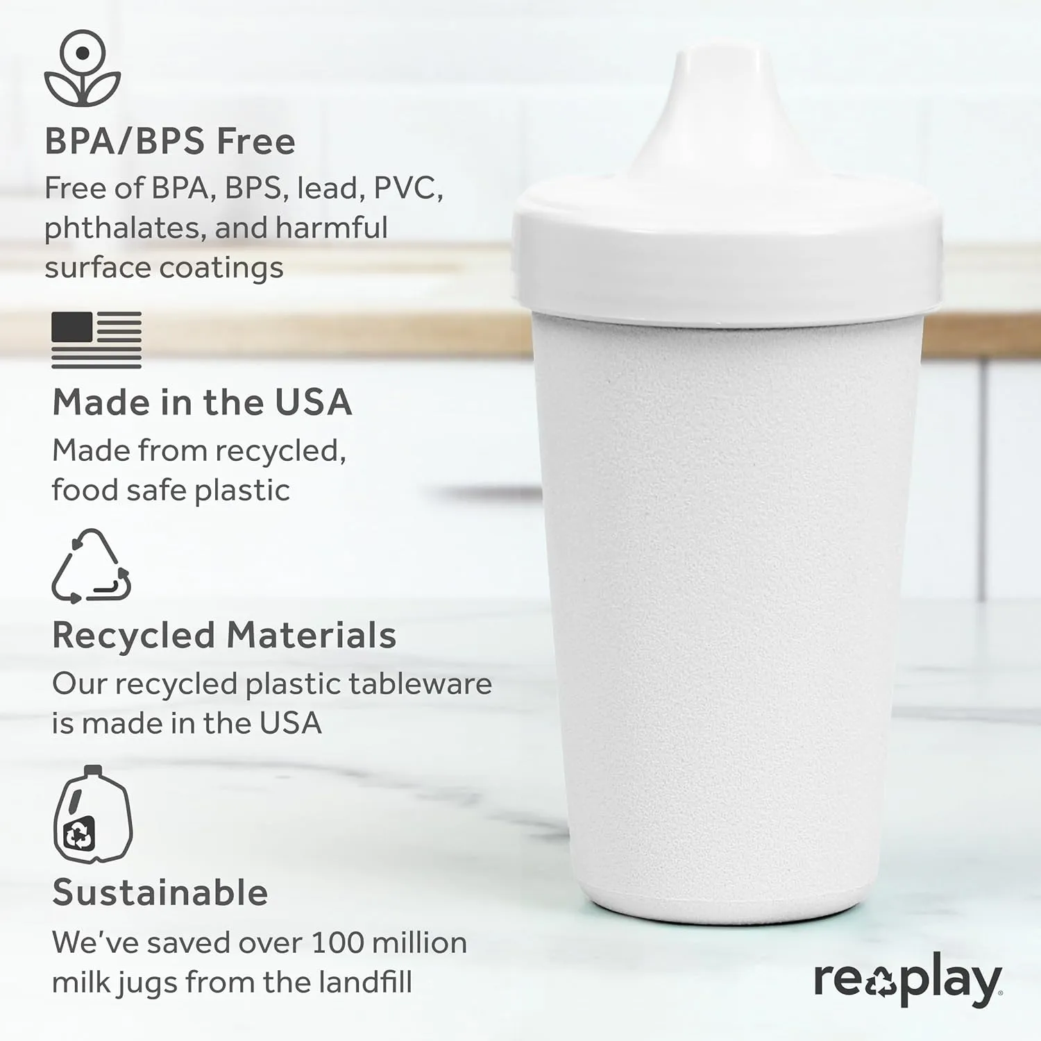 Re-Play Sippy Cups for Toddlers - 10 Oz. Reusable Spill Proof Cups for Kids, Dishwasher/Microwave Safe - Made in USA - Set of 4-3.13" x 6.25" - Blossom