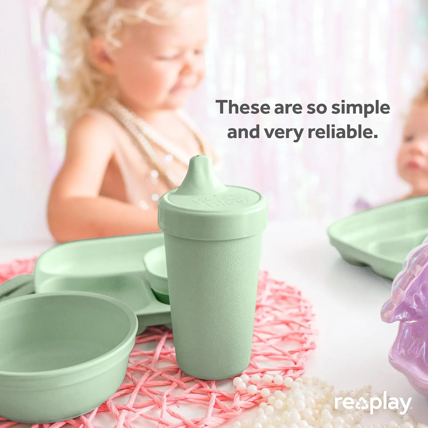 Re-Play Sippy Cups for Toddlers - 10 Oz. Reusable Spill Proof Cups for Kids, Dishwasher/Microwave Safe - Made in USA - Set of 4-3.13" x 6.25" - Blossom