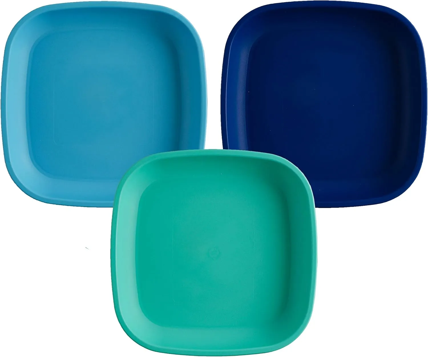 Re-Play Toddler Plates - 22 Oz. Deep-Walled Flat Kids Plates - Dishwasher & Microwave Safe - Made in USA - Set of 3-7.37" x 7.37" x 1.25" - True Blue