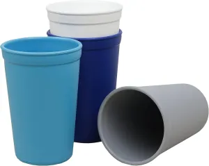Re-Play Toddlers Open Cups - 10 Oz. Reusable and Stackable Kids Open Cups, Dishwasher/Microwave Safe - Made in USA - Set of 4-4.75" x 3.25" - Modern Blue