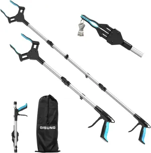 Reacher Grabber Tool Heavy Duty:2-Pack 44" & 30" Foldable Grabbers for Elderly with Upgraded Rotating Anti-Slip Jaw & 2 Drawstring Bags, Strong Magnetic, Sturdy Reaching Assist Tool for Trash Pick Up