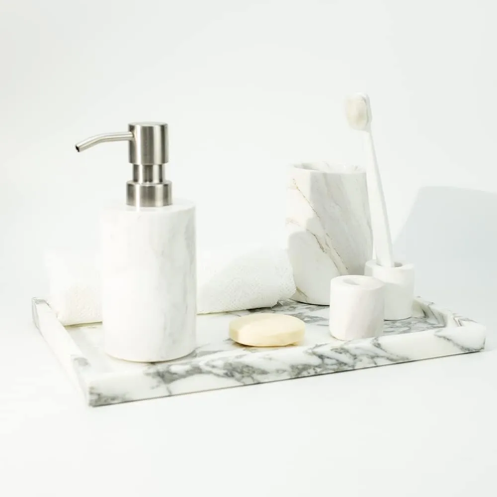 Real Luxurious Natural Marble Vanity Tray Genuine Marble Storage Tray for Home Decor Stone Tray for Bathroom/Kitchen/Vanity/Dresser Non-Resin/(arabescato)