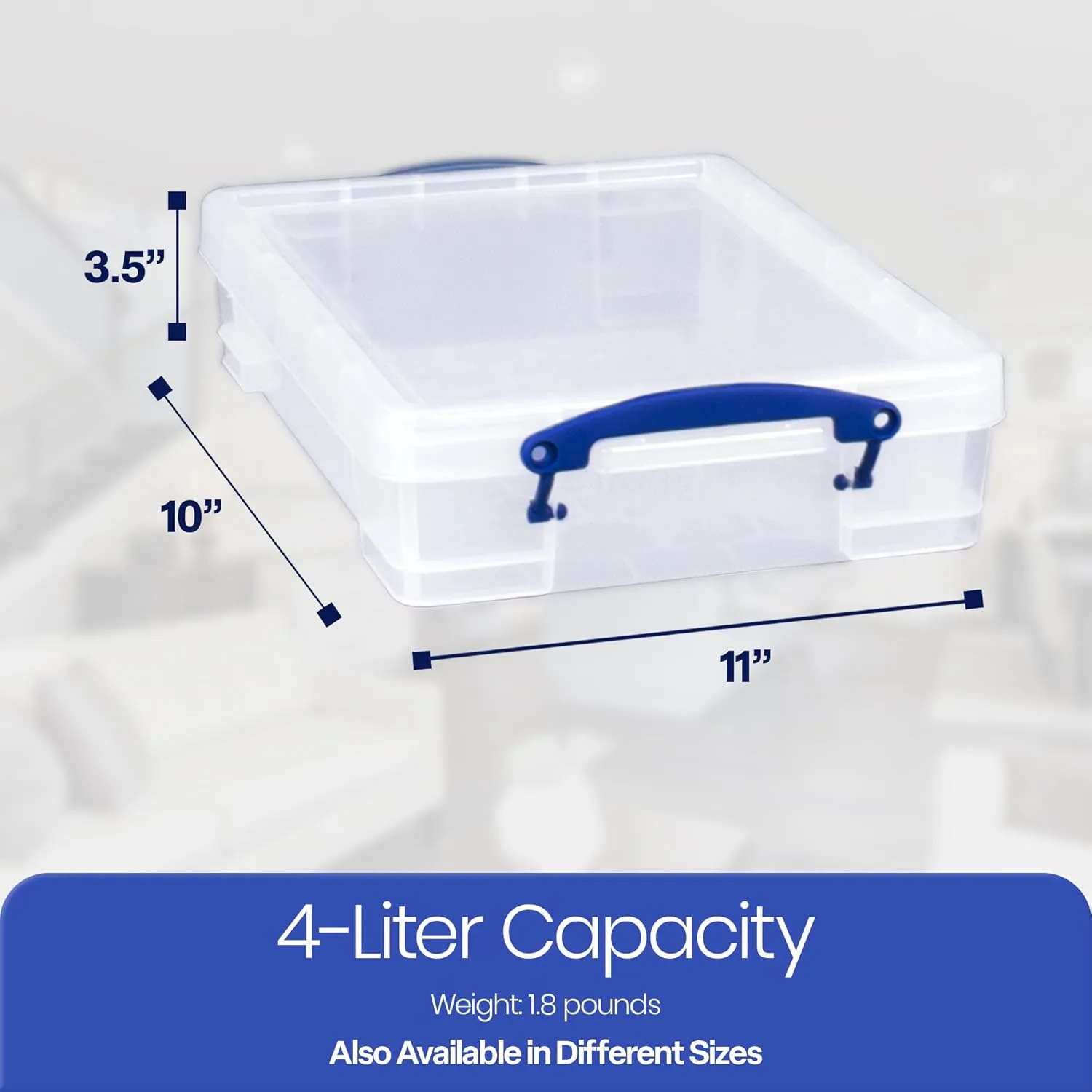 Really Useful Box 4 Liter Plastic Stackable Storage Container w/Snap Lid & Built-In Clip Lock Handles for Home & Office Organization, Clear (4 Pack)