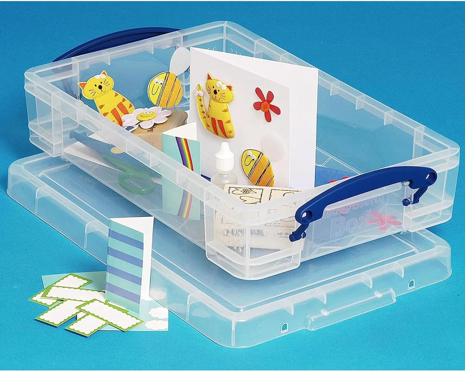 Really Useful Box 4 Liter Plastic Stackable Storage Container w/Snap Lid & Built-In Clip Lock Handles for Home & Office Organization, Clear (4 Pack)