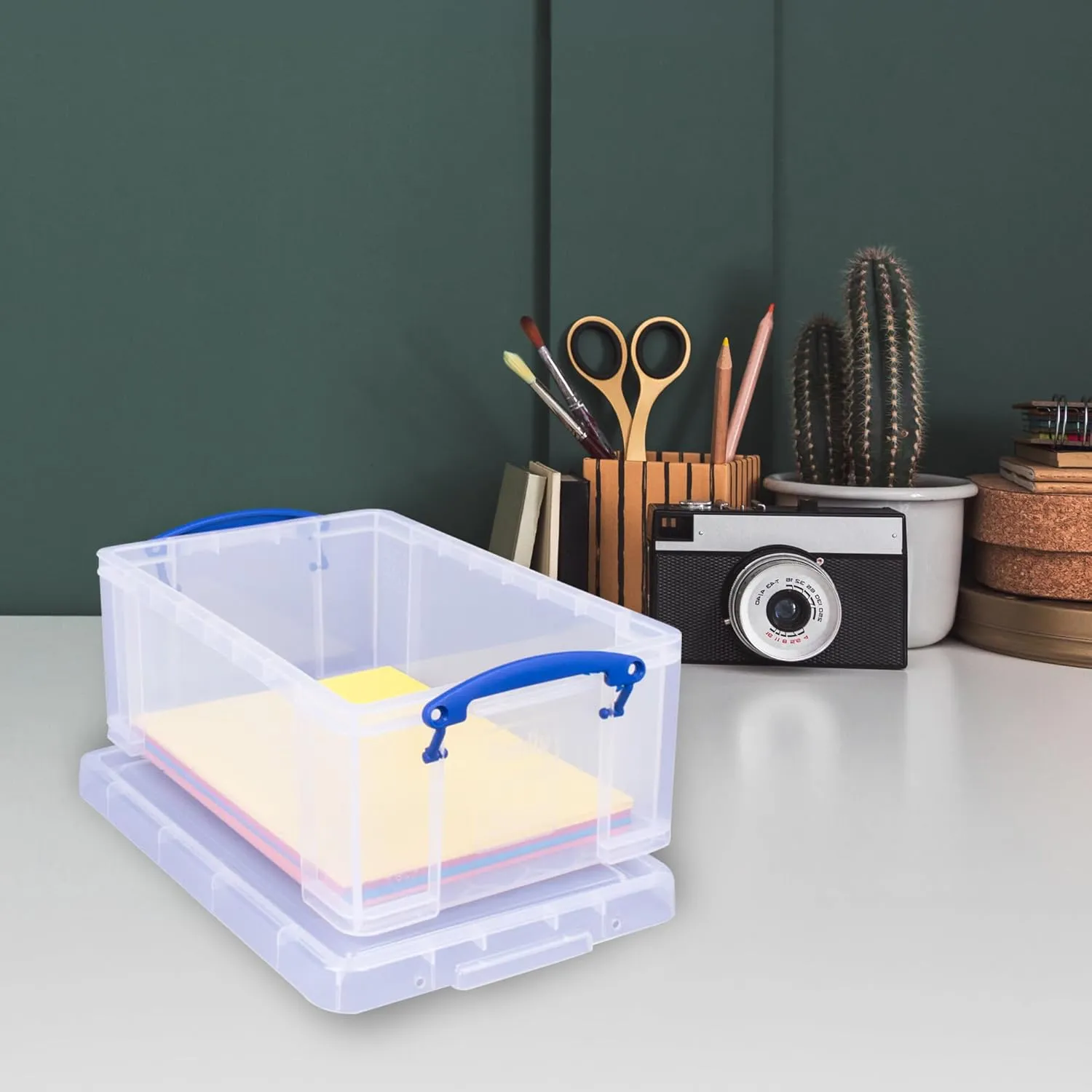 Really Useful Box 9 Liter Plastic Stackable Storage Container with Snap Lid & Built-In Clip Lock Handles for Home or Office Organization, Clear