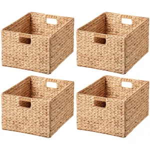 Rectangular Natural Water Hyacinth Hand Woven Rattan Wicker Storage Basket Set with Iron Wire Frame Bay Isle Home™ Pack Size: 4